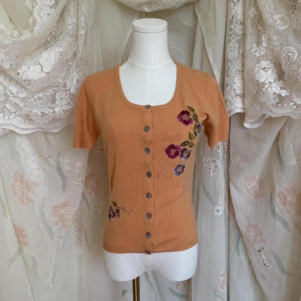 Deadstock Y2K La Coquette by Mandalay orange short sleeve cardigan